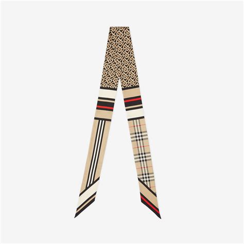 burberry archive scarf print silk tie-neck shirt|Skinny Check Silk Scarf in Archive beige .